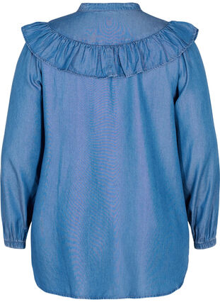 Langermet skjorte med volanger i lyocell (TENCEL™), Blue denim, Packshot image number 1