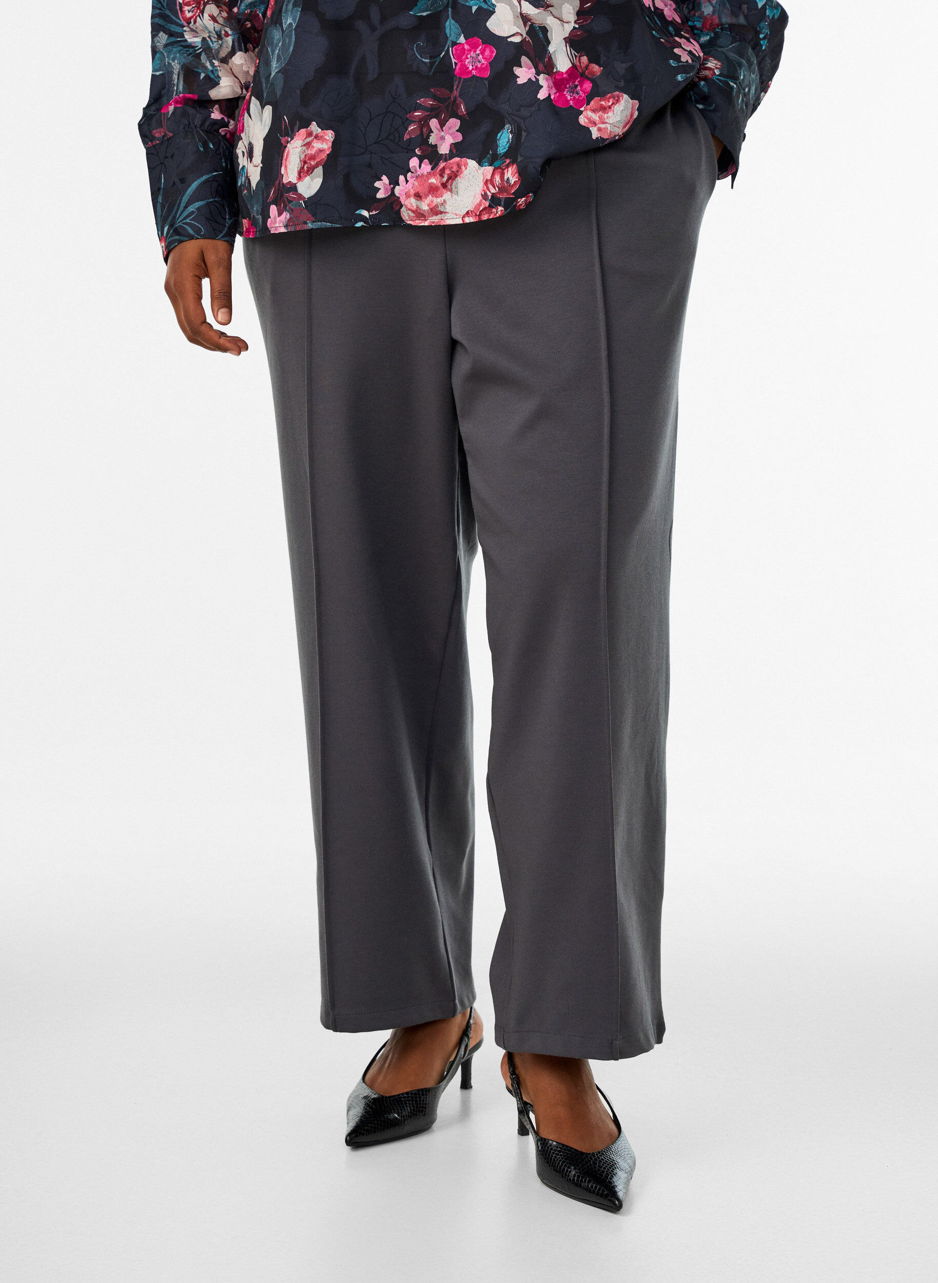 ZizziLoose fit jerseybukser med h&oslash;y midje, Gr&aring;, Model image number 2