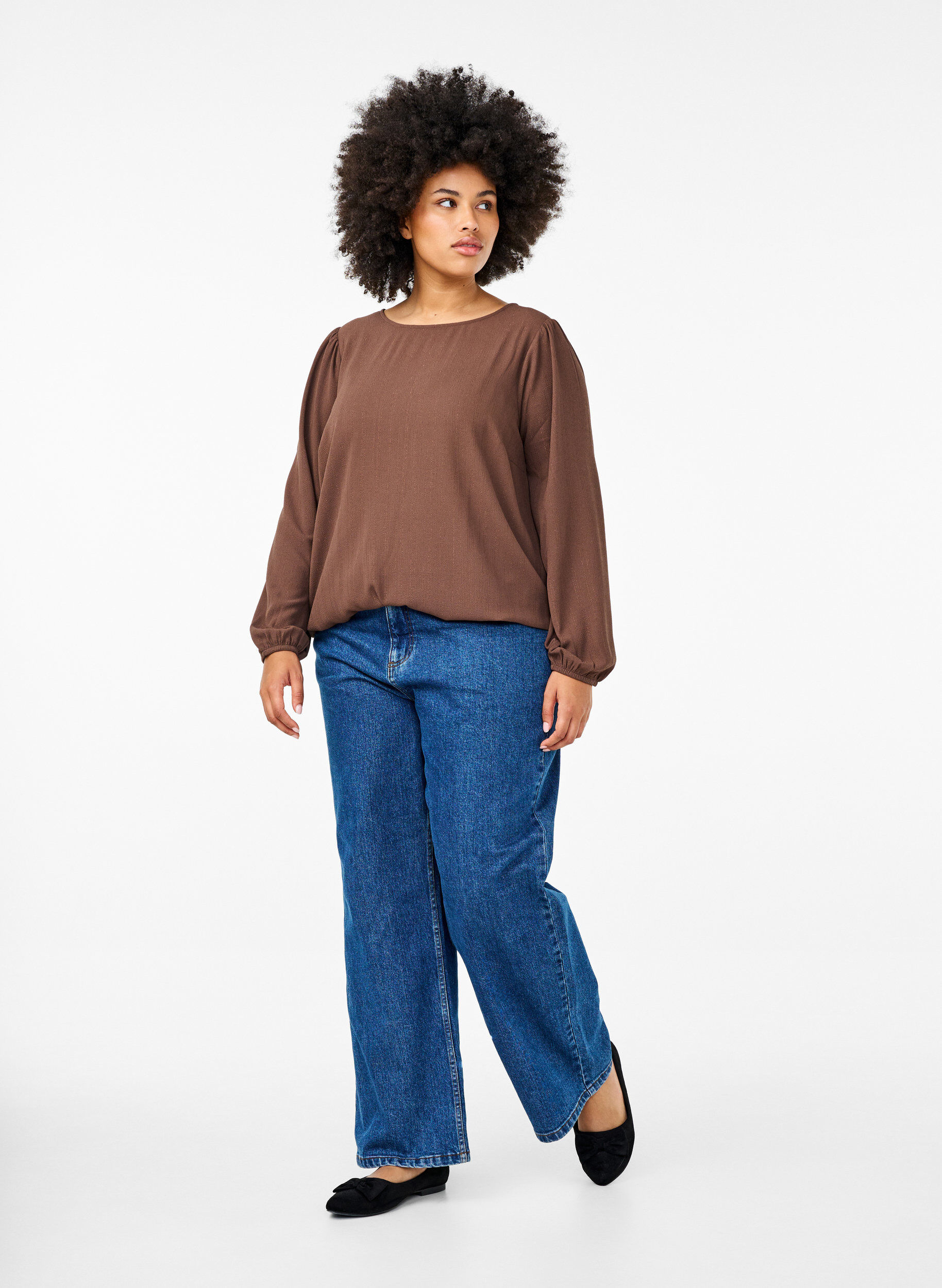 Zizzi Bluse med s&oslash;lvglitter, Brun, Model image number 1