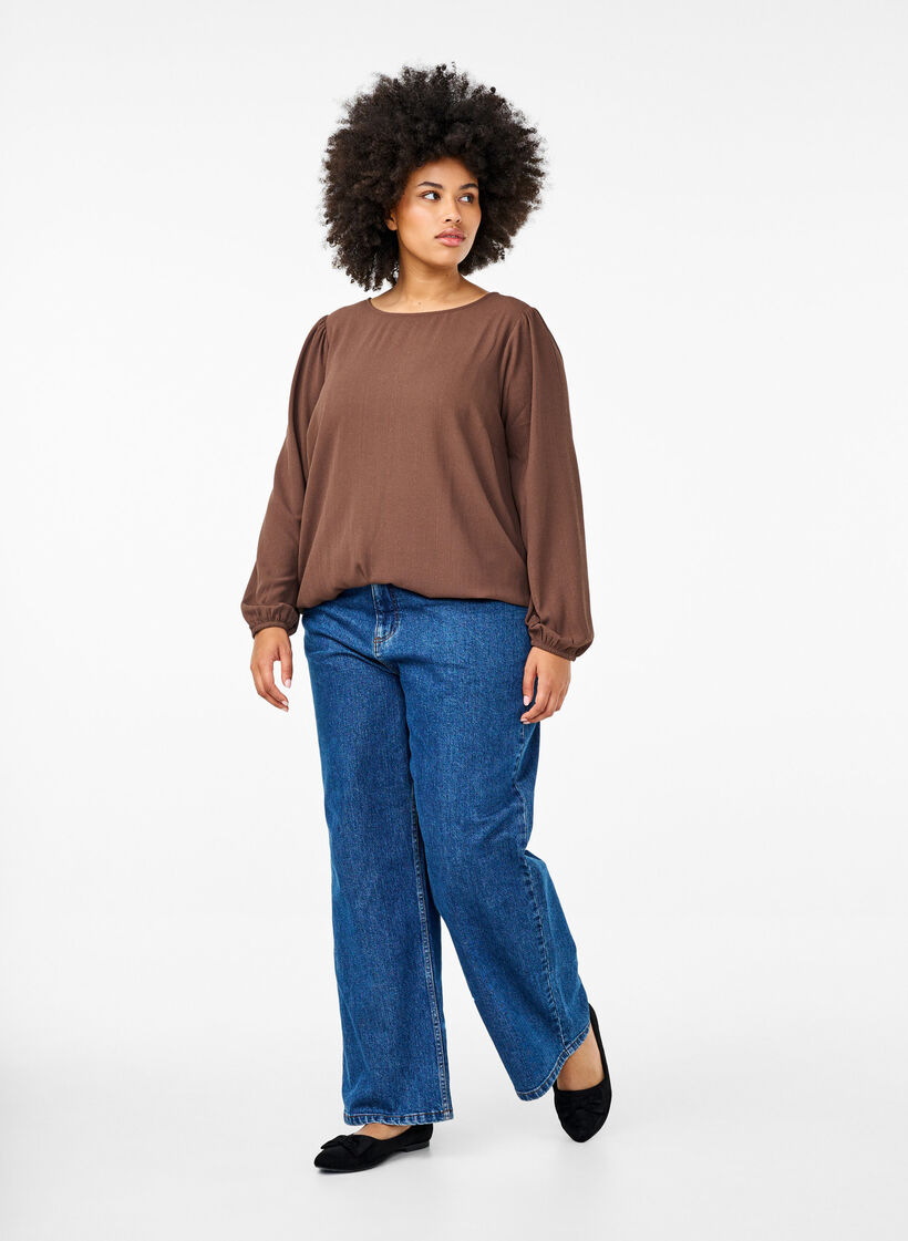 Bluse med glitter, Brun, Model image number 1