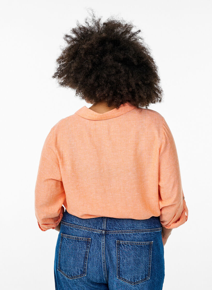 Skjorte i lin og viskose med 3/4 ermer, Orange, Model image number 2