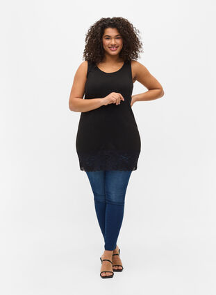 Lang bomullstopp med blondekant, Black, Model image number 2