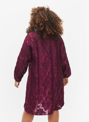 Lang jacquard skjorte, Dark Purple, Model image number 1