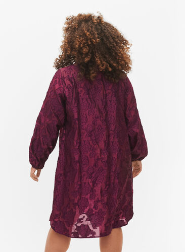 Lang jacquard skjorte, Dark Purple, Model image number 1
