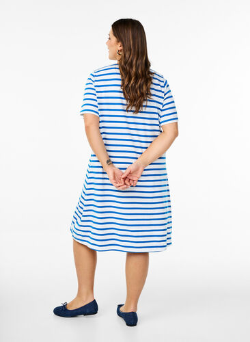 Zizzi Stripete jerseykjole med korte ermer, Blå, Model image number 1