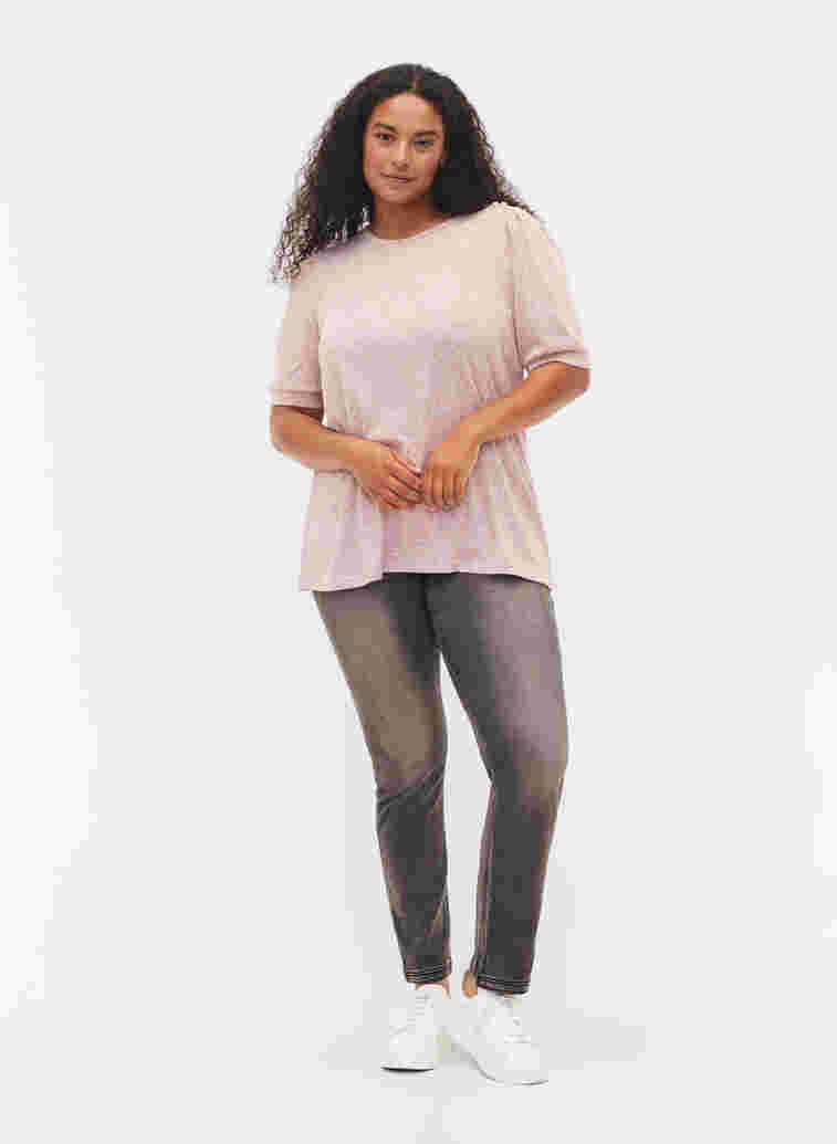 Bluse med korte puffermer, Dusty Rose Mel., Model image number 3