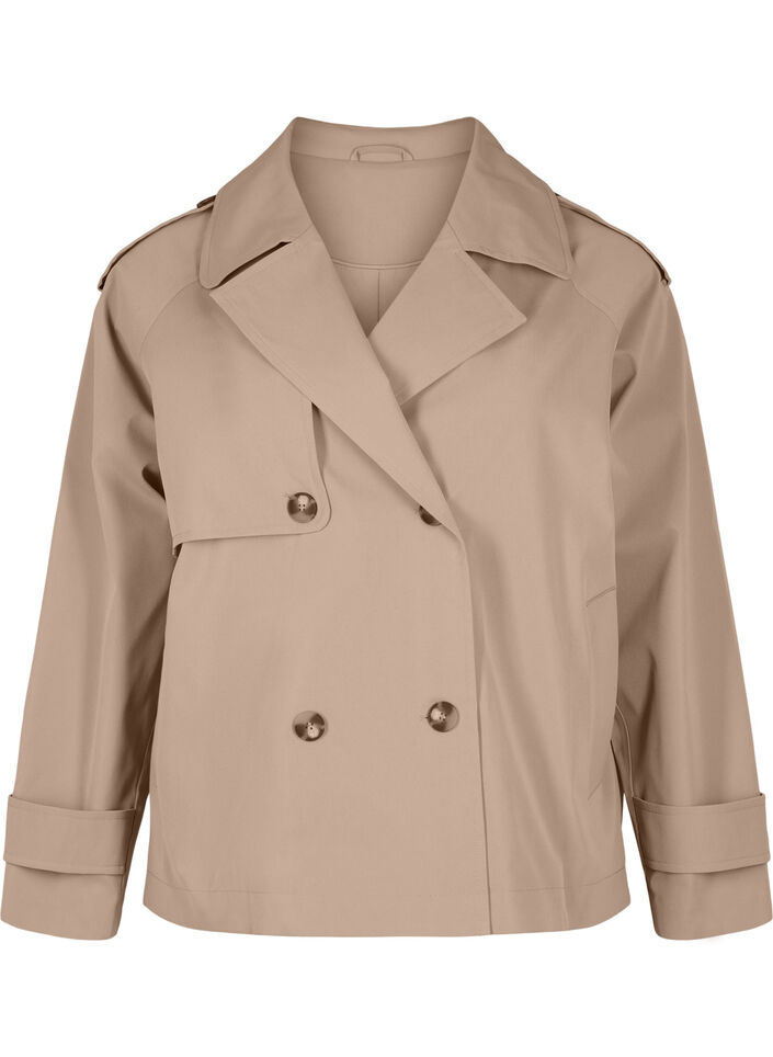 Kort trenchcoat med klassiske detaljer, Desert Taupe, Packshot