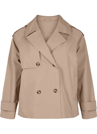 Zizzi Kort trenchcoat med klassiske detaljer, Desert Taupe, Packshot image number 0