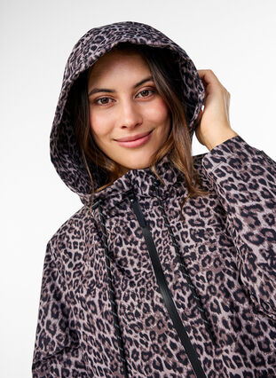 Zizzi Regnjakke med lommer og hette, Brun, Model image number 3