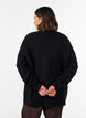 Lang ribbestrikket bluse med V-hals, Svart, Model image number 2