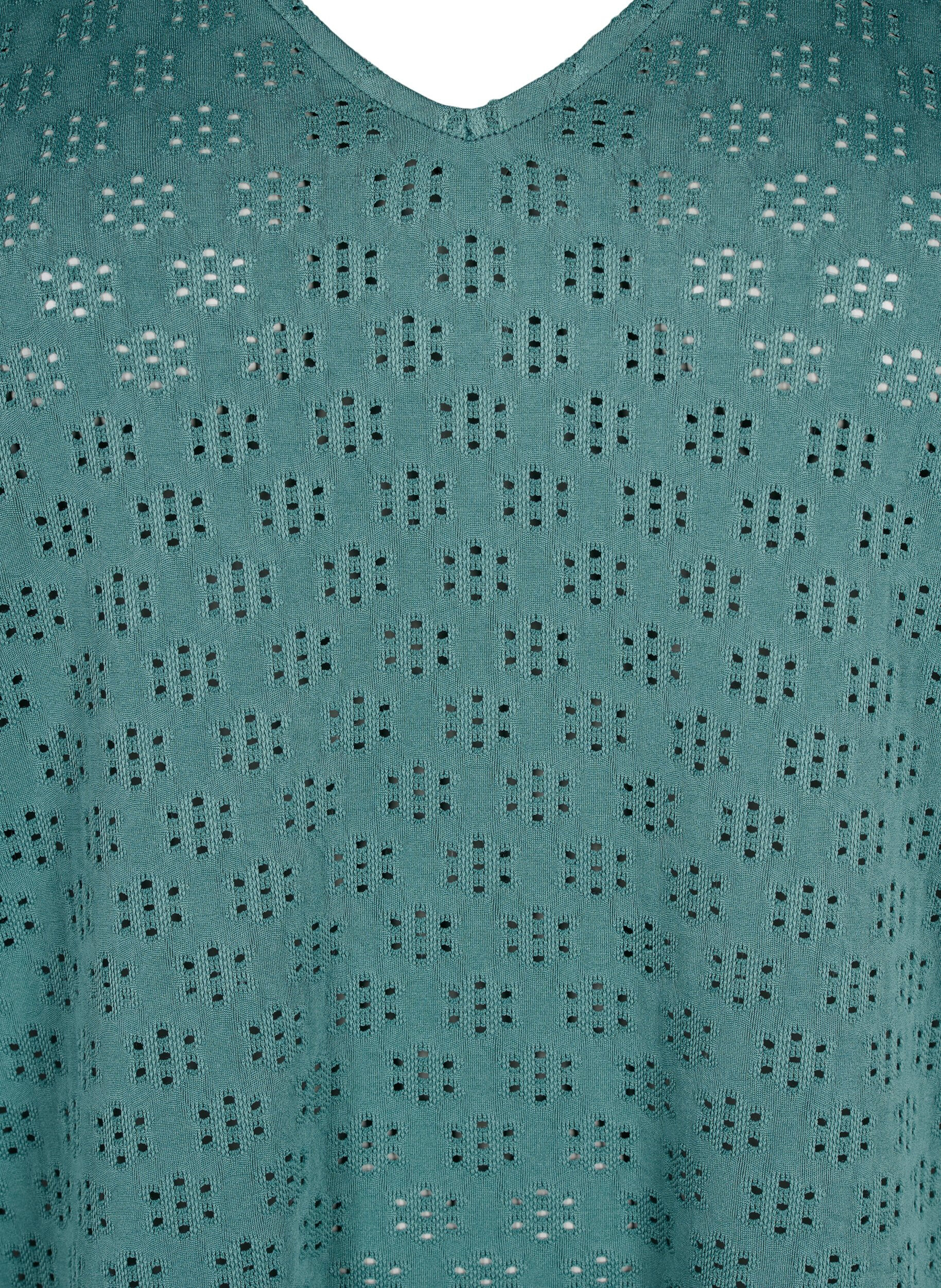 Zizzi Bluse med V-hals og hullm&oslash;nster, Sea Pine, Packshot image number 2
