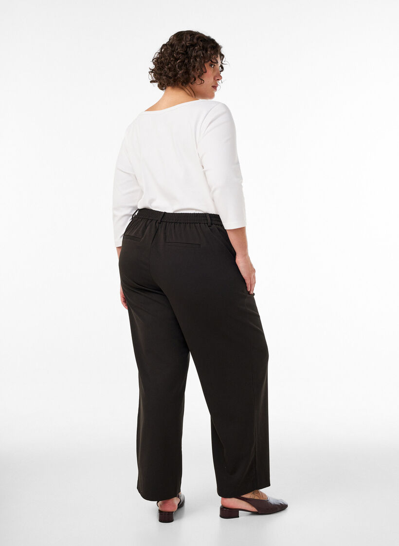 Dressbukse med h&oslash;y midje og straight fit, Svart, Model image number 1