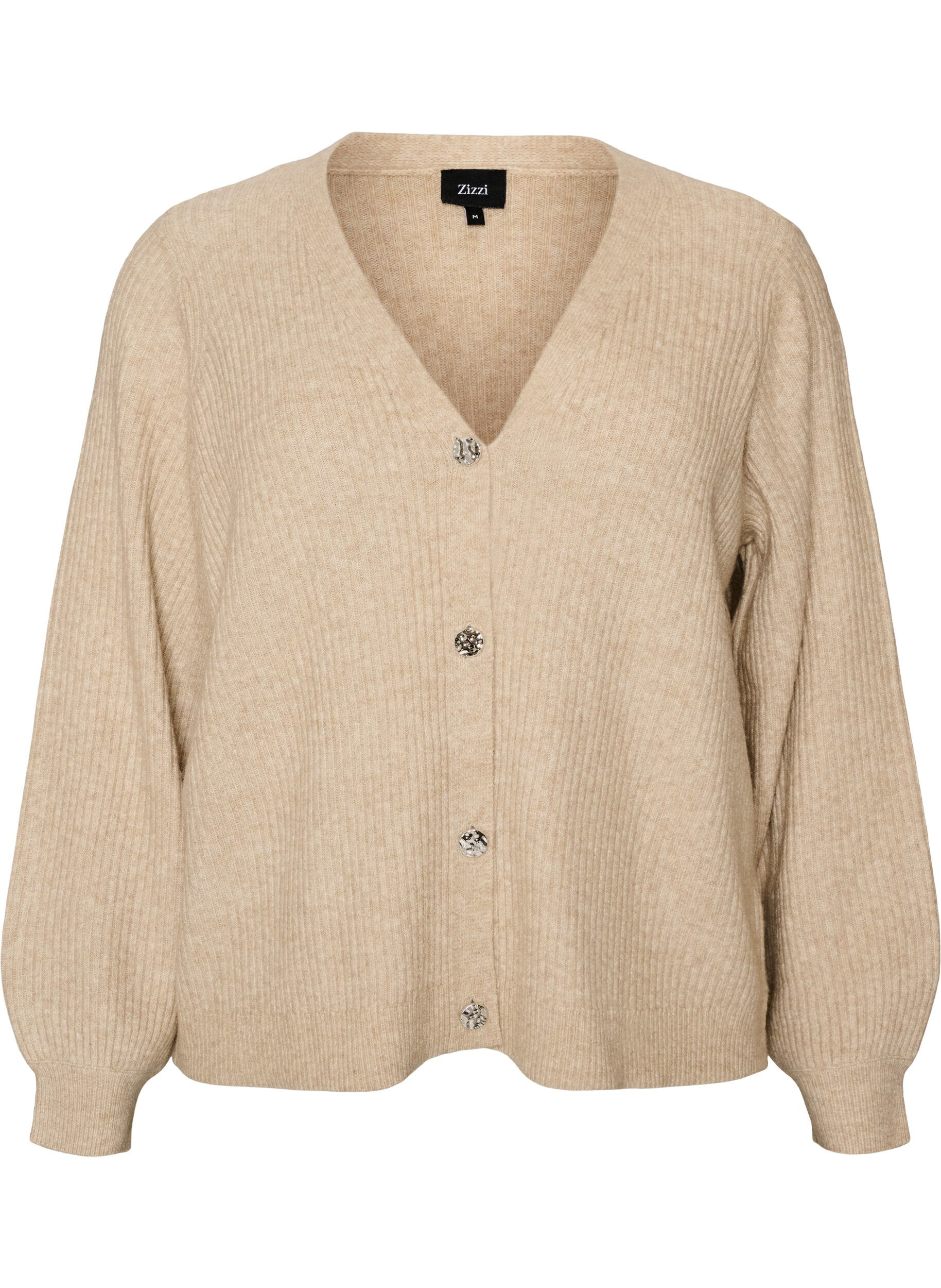 ZizziCardigan med V-hals og ribbestruktur, Beige, Packshot image number 0