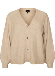 Cardigan med V-hals og ribbestruktur, Beige