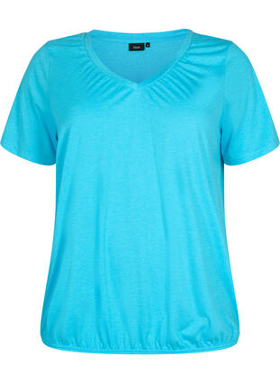 Melert T-skjorte med strikkant, Blue Atoll Mél, Packshot image number 0