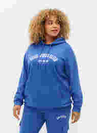 Genser med tekstprint og hette, Dazzling Blue, Model
