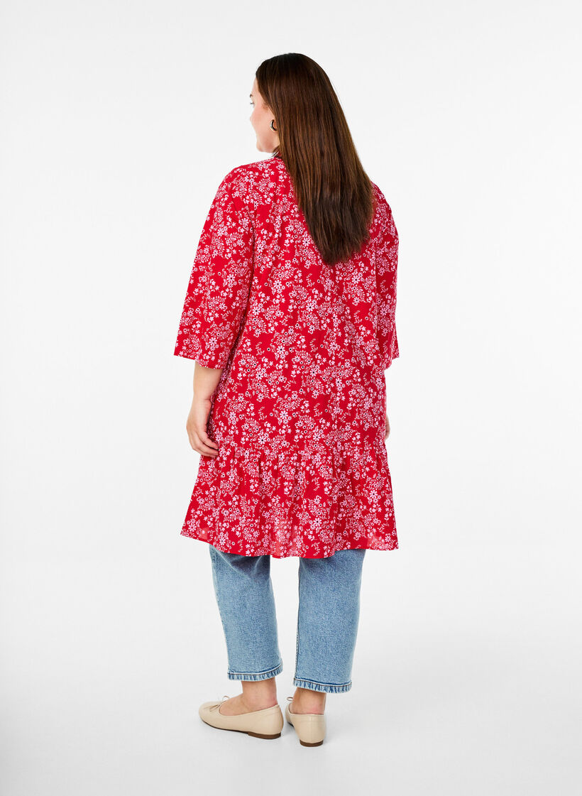 Knelang kjole med blomstertrykk og 3/4 ermer, Salsa AOP, Model