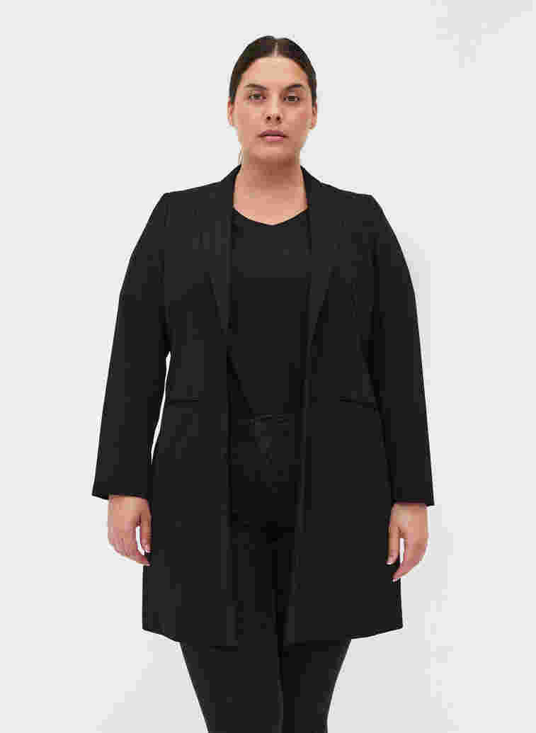 Klassisk, lang blazer i viskosemiks, Black, Model