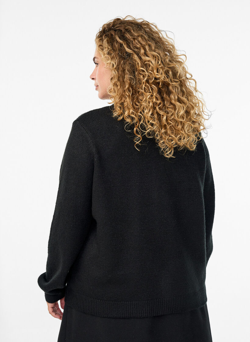 Strikkekardigan med perleknapper, Black, Model