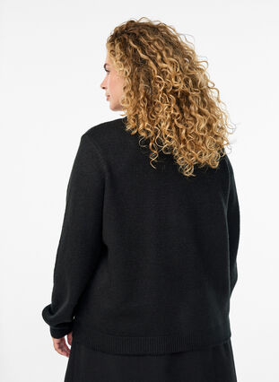 Zizzi Strikkekardigan med perleknapper, Black, Model image number 1