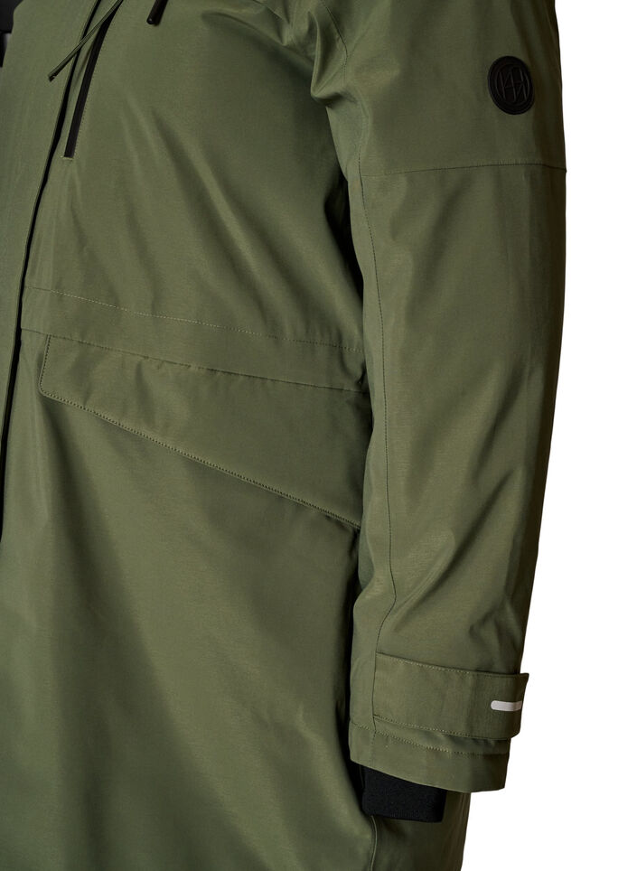 Vannavst&oslash;tende parkas med hette og funksjonelle detaljer, Gr&oslash;nn, Packshot image number 3