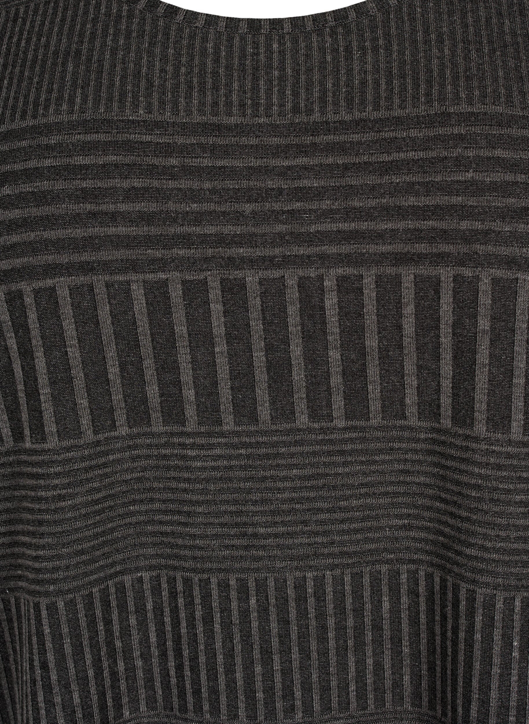 Zizzi Bluse med 3/4-ermer og stripem&oslash;nster, Dark Grey Melange, Packshot image number 2