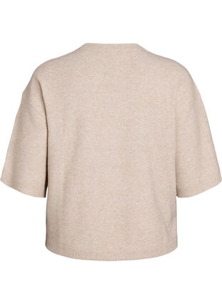 Zizzi Løs strikket bluse med korte ermer, Beige, Packshot image number 1
