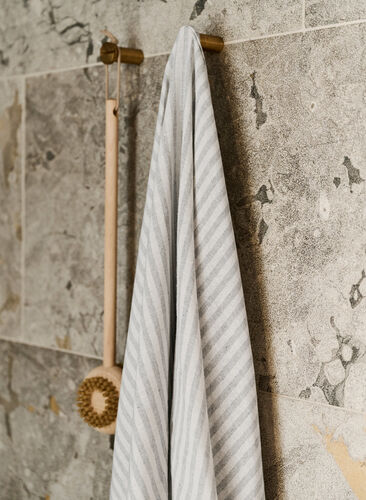 Stripete håndkle med frynser, Light Grey Melange, Image image number 0