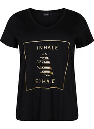 T-skjorte for trening, i bomull med trykk, Black w. inhale logo