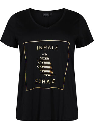 T-skjorte for trening, i bomull med trykk, Black w. inhale logo, Packshot image number 0