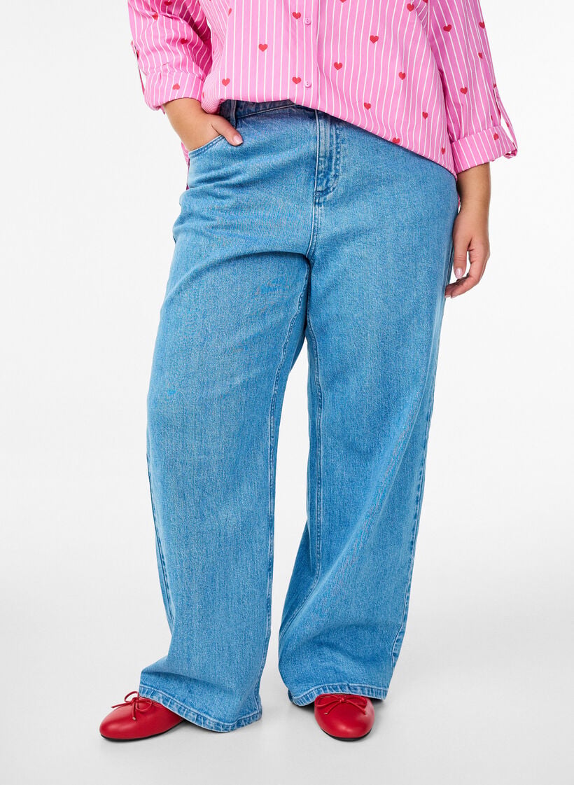 Jeans med vide ben og h&oslash;y midje, Bl&aring;, Model image number 2