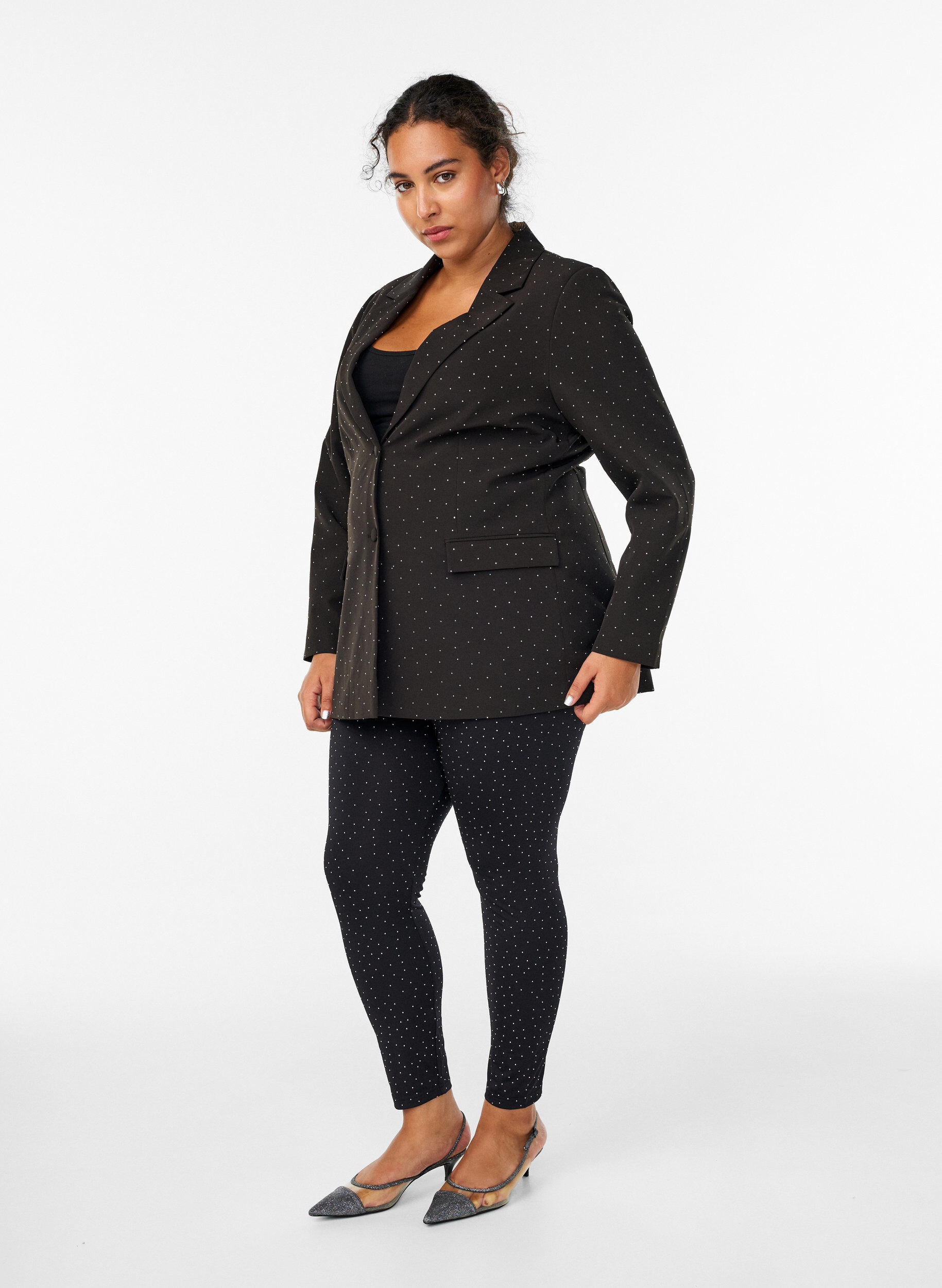 Zizzi Leggings med rhinesteiner, Svart, Model image number 1