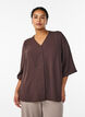 Skjortebluse med v-hals og 3/4 ermer, Brown, Model image number 0