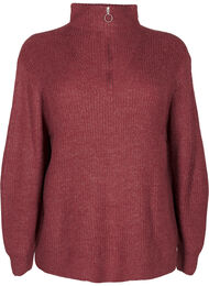 FLASH - strikket genser med høy hals og glidelås, Merlot Mel.