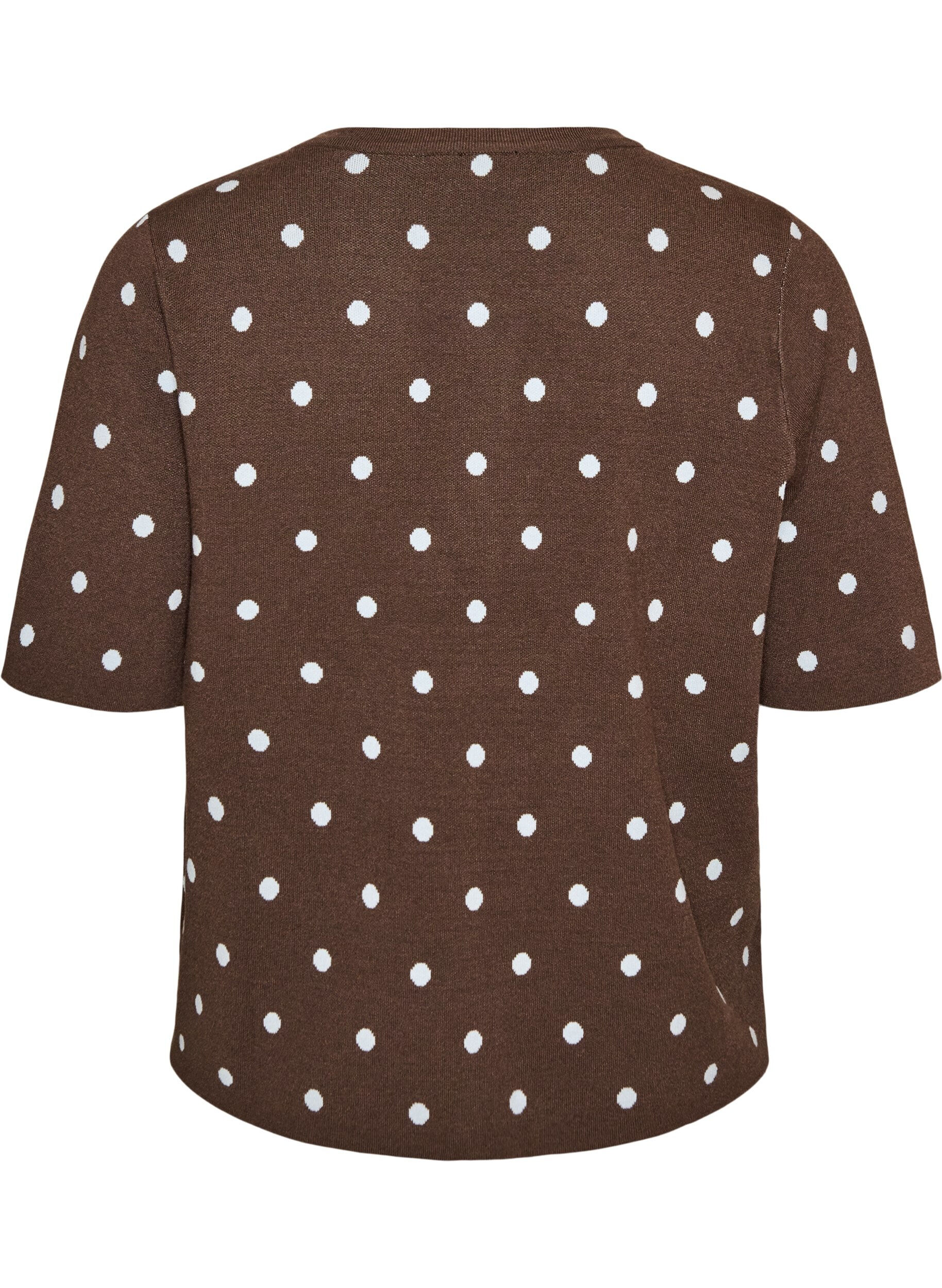 ZizziKortermet strikkebluse med prikker, Brun, Packshot image number 1