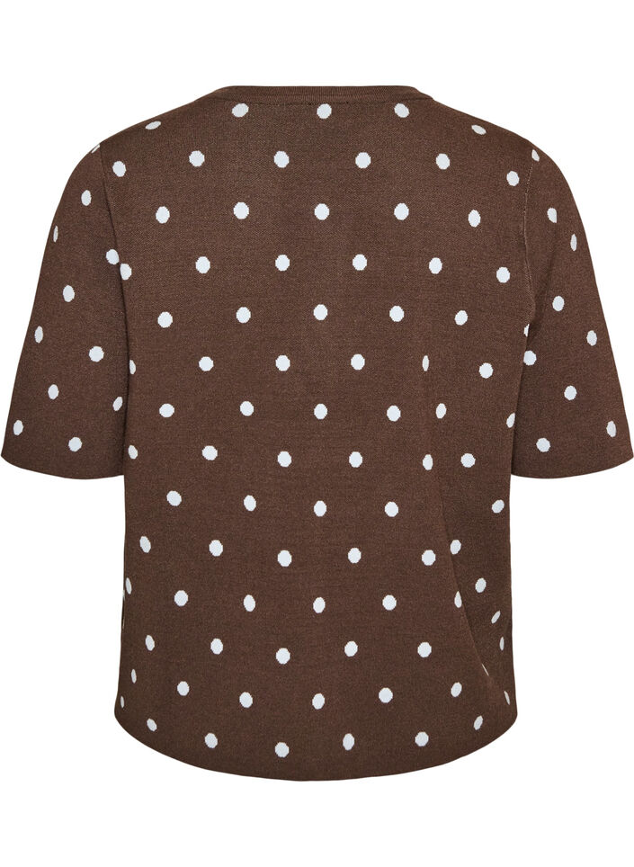 Kortermet strikkebluse med prikker, Brun, Packshot image number 1