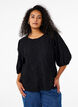 Bluse med tekstur og 3/4-ermer, Svart, Model image number 0