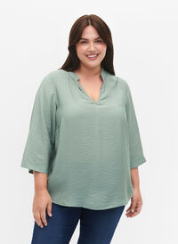 Solid farge bluse med 3/4 ermer, Chinois Green, Model