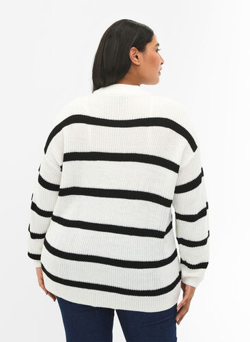 FLASH - Strikket genser med striper, White/Black Stripe, Model image number 1