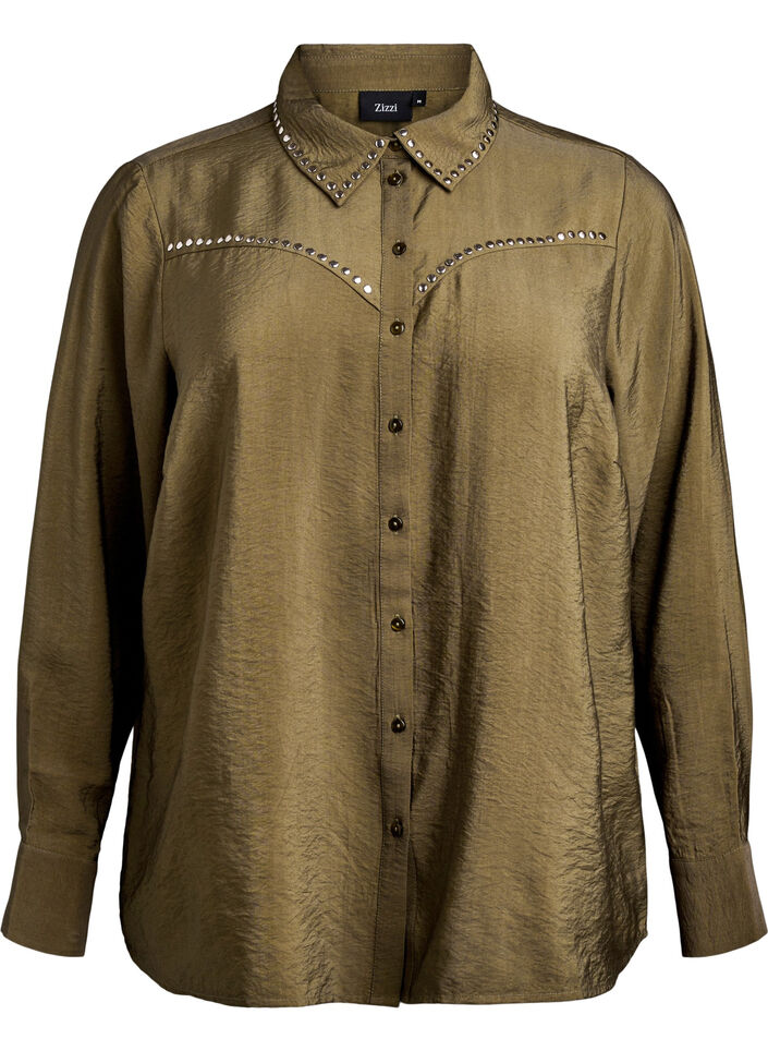 Skjorte med nagler, Dark Olive, Packshot