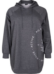 Lang hettegenser med tekst foran, Dark Grey Melange