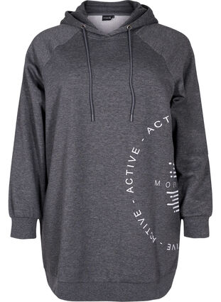 Lang hettegenser med tekst foran, Dark Grey Melange, Packshot image number 0