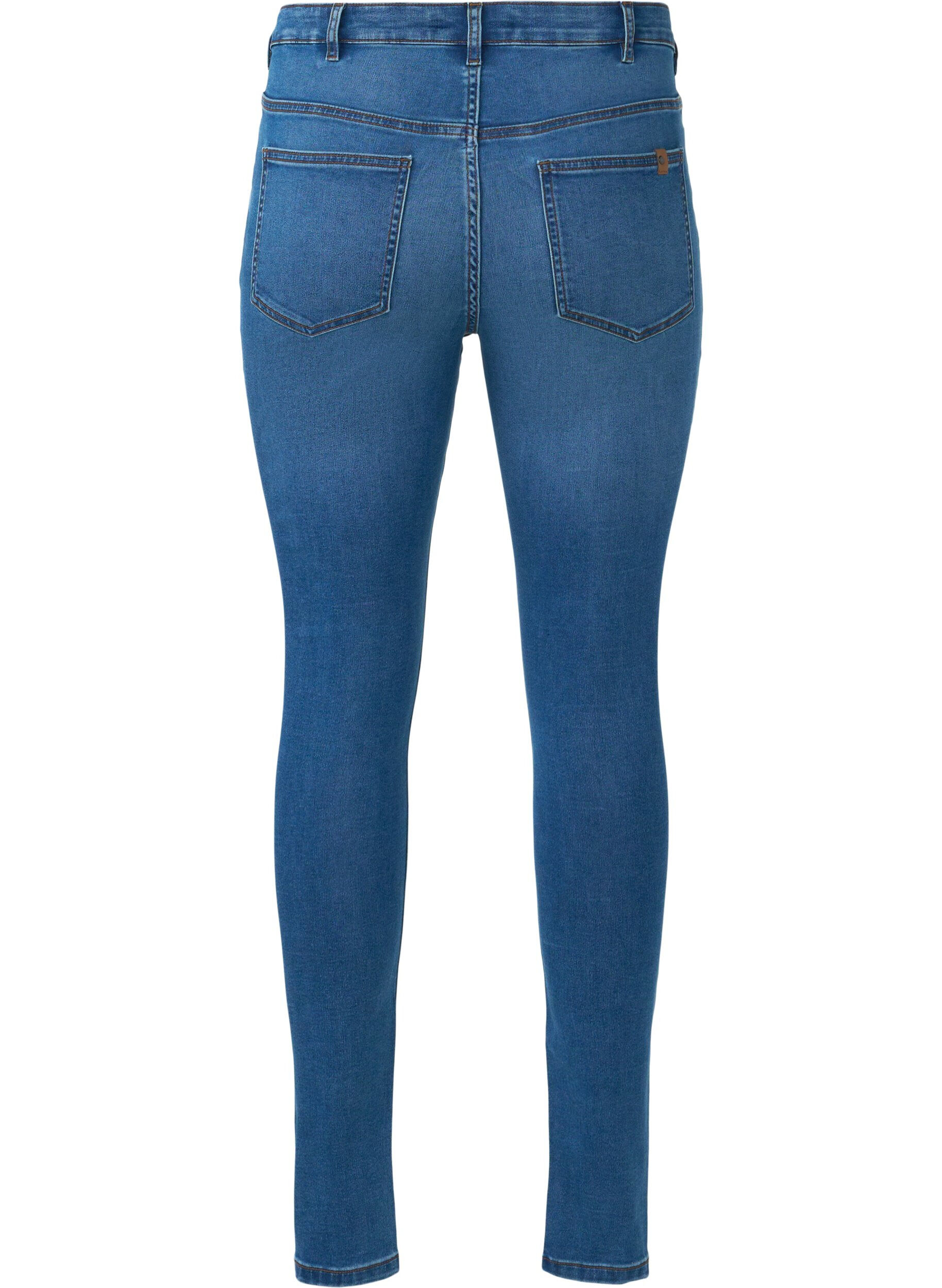 Zizzi Amy-jeans med h&oslash;yt liv og knappelukking, Blue Denim, Packshot image number 1