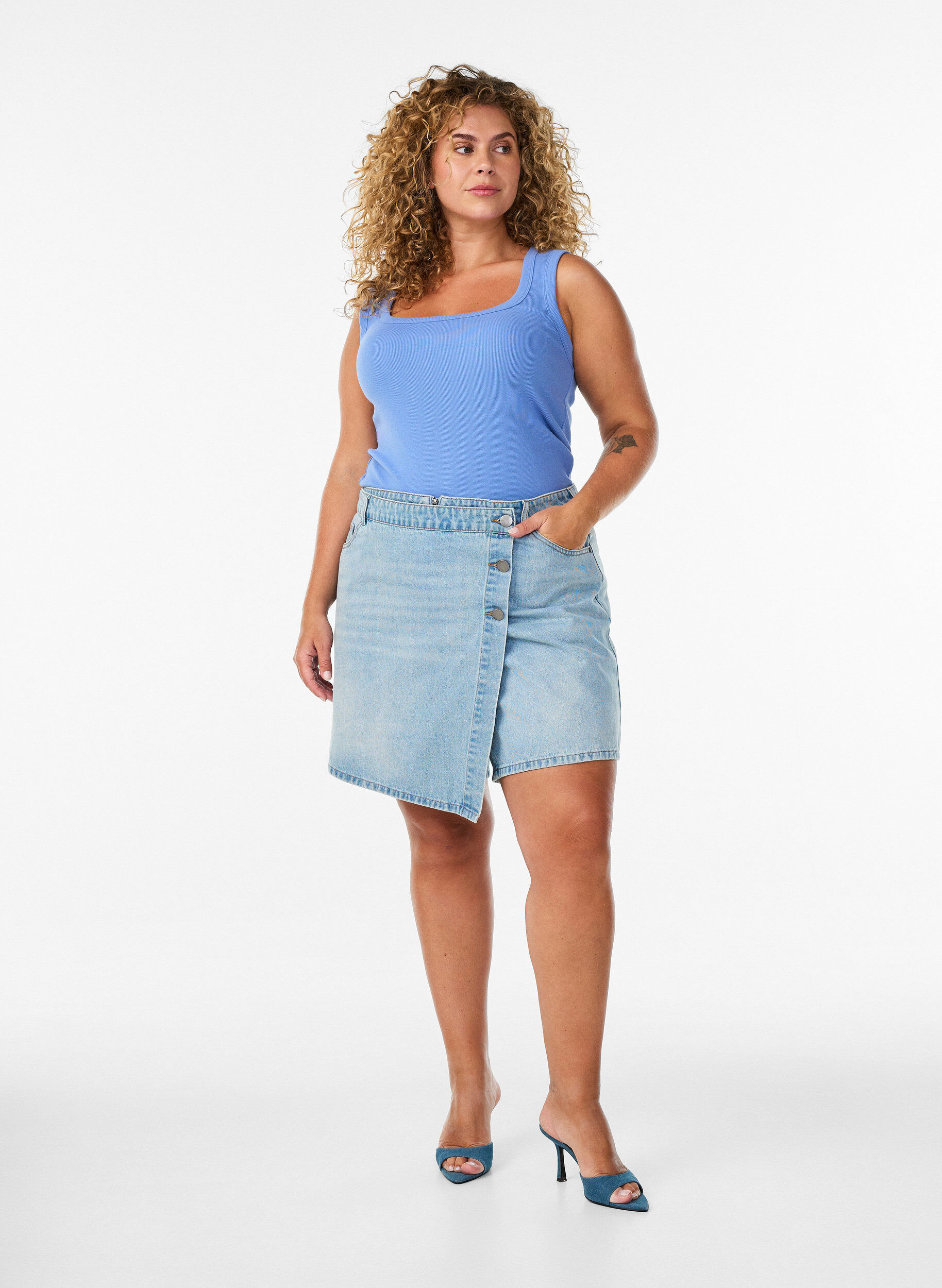 ZizziRibbet topp med firkantet halslinje, Lilla, Model image number 1
