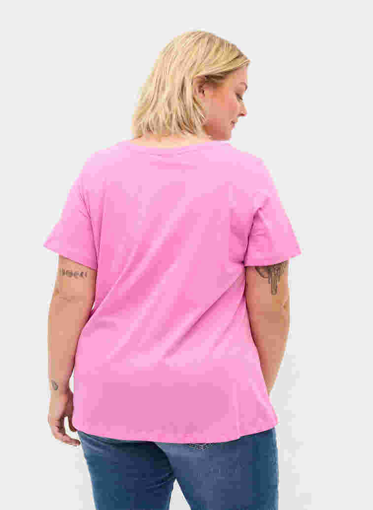 Kortermet T-skjorte i bomull med trykk, Cyclamen LOVE, Model image number 1