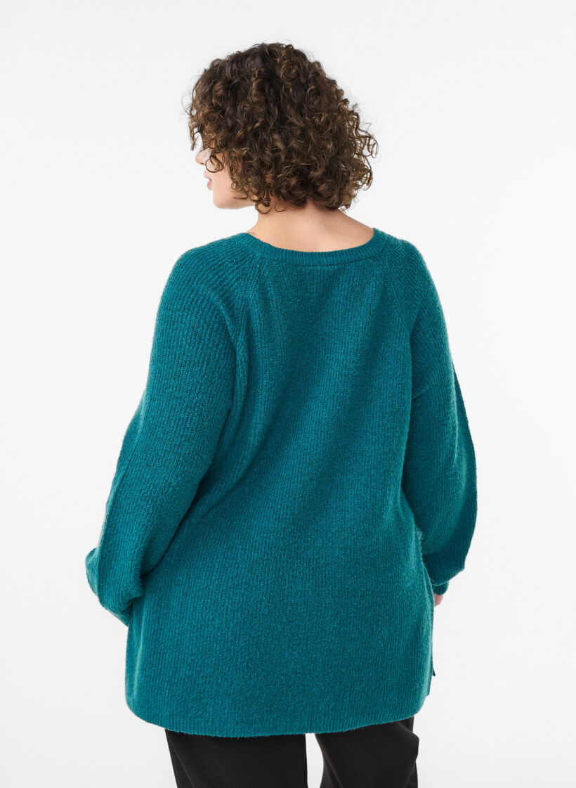 Strikkegenser med diagonalt m&oslash;nster og raglanermer, Gr&oslash;nn, Model image number 2