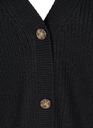 Kort strikkecardigan med ribbet mønster og V-hals, Black, Packshot image number 2