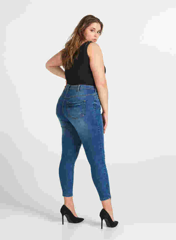 Cropped Amy jeans med glidelås, Blue denim, Model image number 1