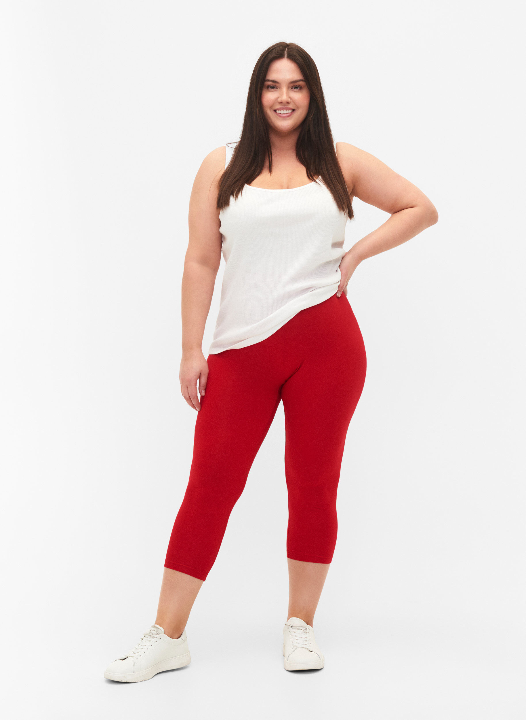 ZizziBasisleggings i viskose med 3/4-lengde, R&oslash;d, Model image number 1