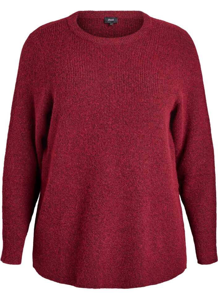 Melert strikkebluse med rund hals, Rød, Packshot image number 0